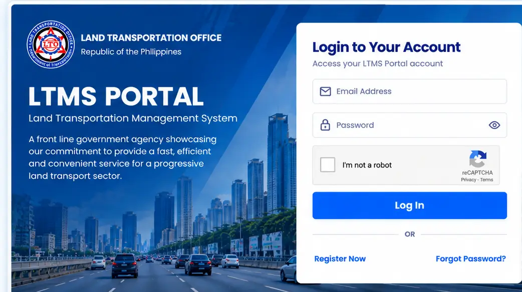 Illustrative LTMS account login interface showing email, password, and login button