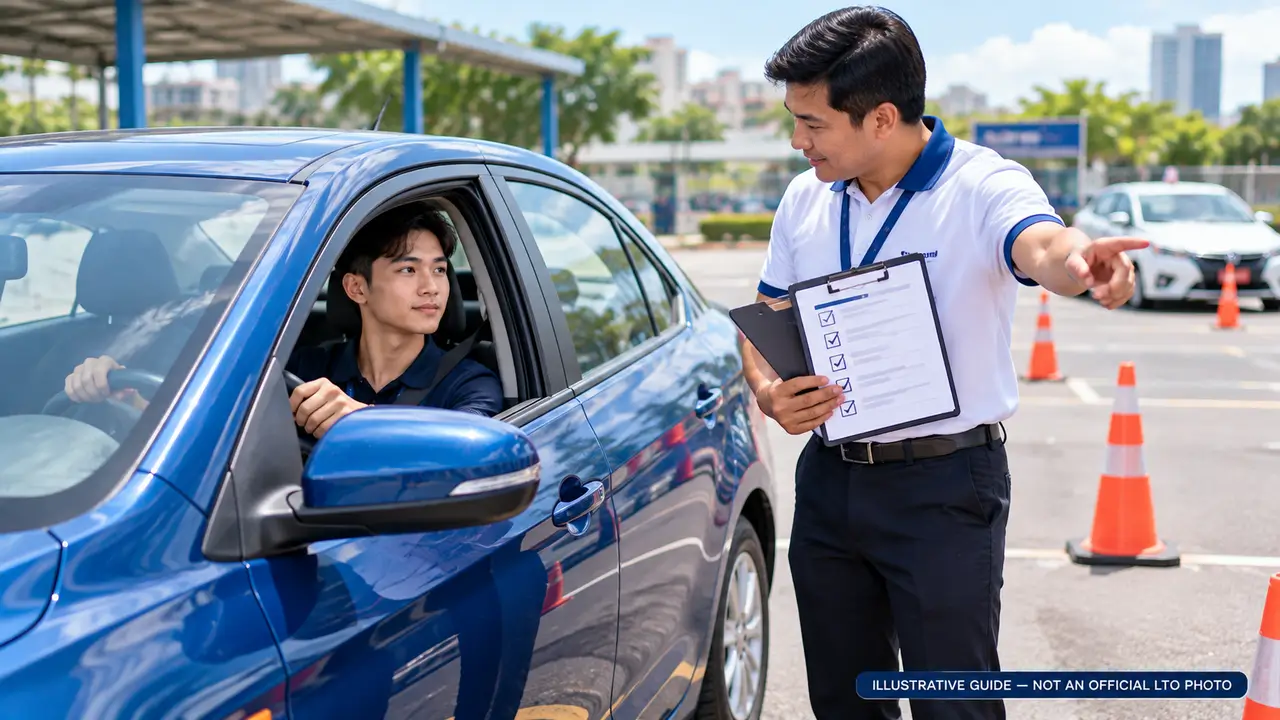 Illustrative supervised practical driving lesson preparing a learner for the next licensing stage